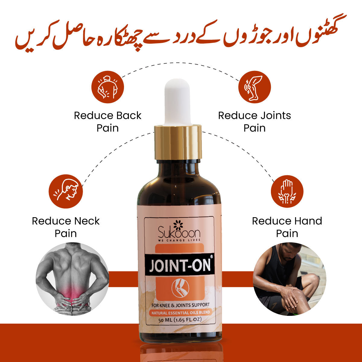 Sukoon Joint-On Oil 30ml of Pure Relief for Joint & Muscle Pain, Skin Care, Massage, and More! Try It for Arthritis, Bruises, Scars, and Beyond